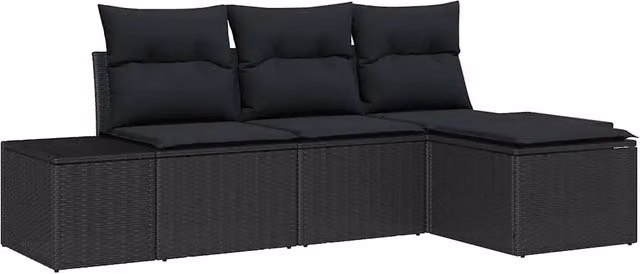 Set Divano da Giardino con cuscino con archiviazione 4 pz | Set Salotto da Giardino Nero