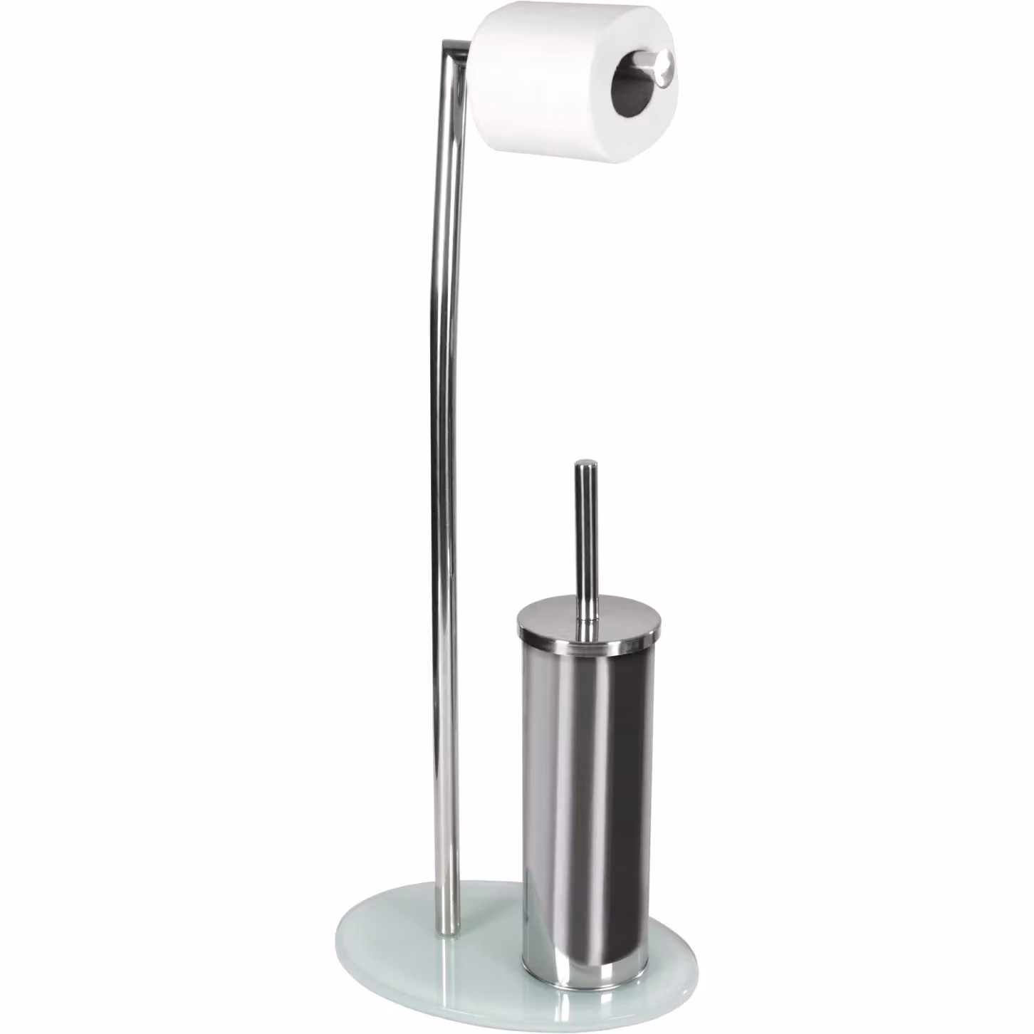 Piantana portascopino e portarotolo Vestiamo Casa in acciaio inox color argento, H 72 cm x L 28 cm x P 20 cm