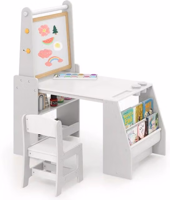 Set tavolo e sedie per bambini 101 x 59 x 112 cm comfort ergonomico pratico contenitore MDF grigio 20_0012013