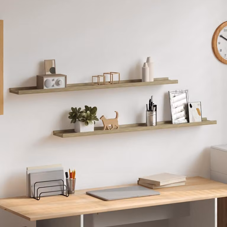 Set di 2 mensole da parete vidaXL in stile moderno, colore Rovere Sonoma, L: 100 cm, P: 9 cm, H: 3 cm