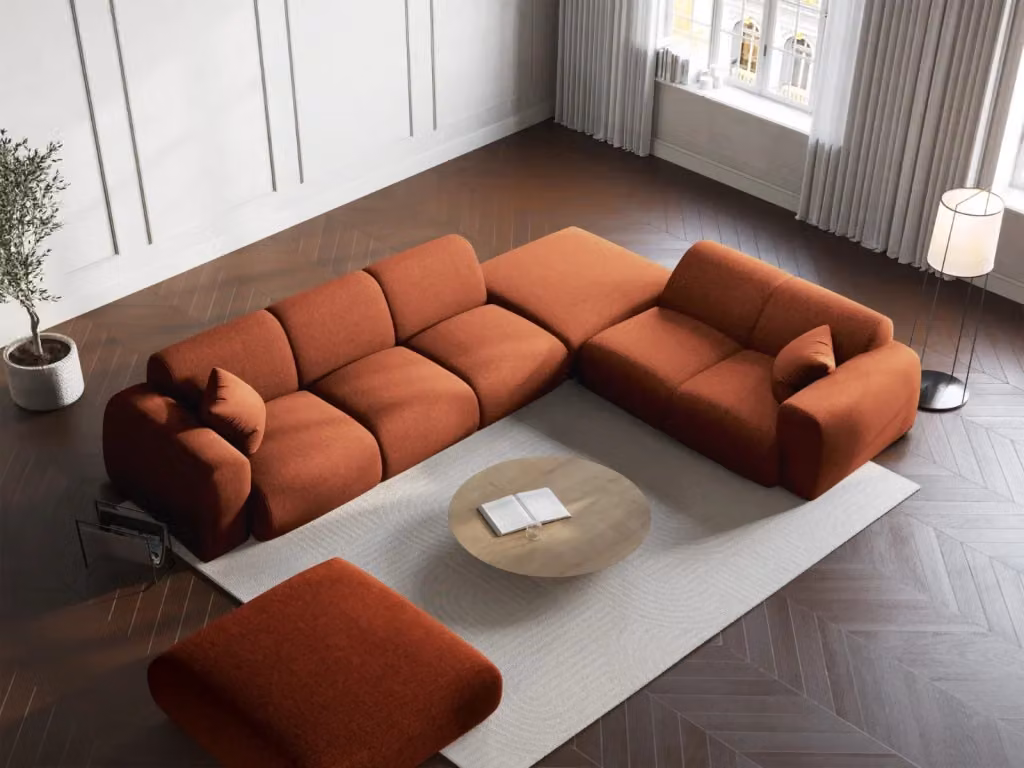 Divano angolare destro Nolio Cosmopolitan Design a 4 posti in ciniglia arancione L/P/H: 315 x 220 x 72 cm – 2