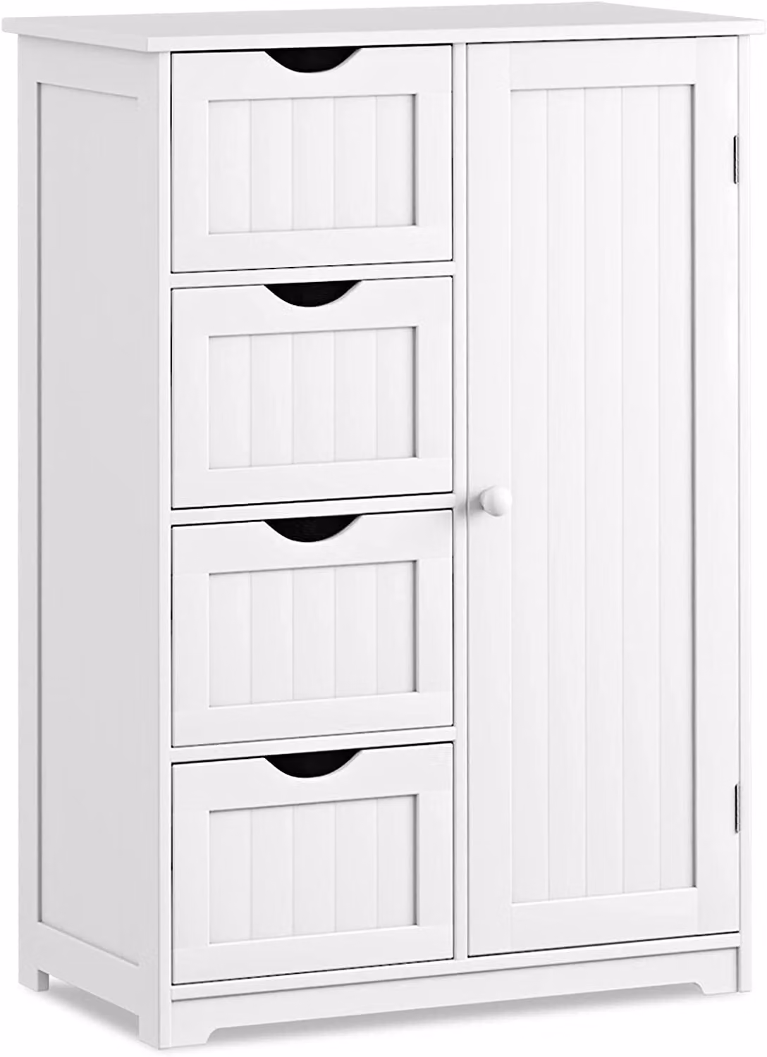 COSTWAY Mobiletto da bagno con 4 cassetti e ripiano regolabile, mobiletto multiuso, credenza, credenza laterale, cassettiera bianca, 81x56x30cm