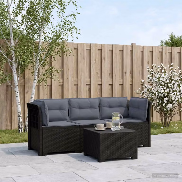 vidaXL Divano da giardino moderno a 3 posti con cuscini imbottiti in look rattan, colore grigio antracite