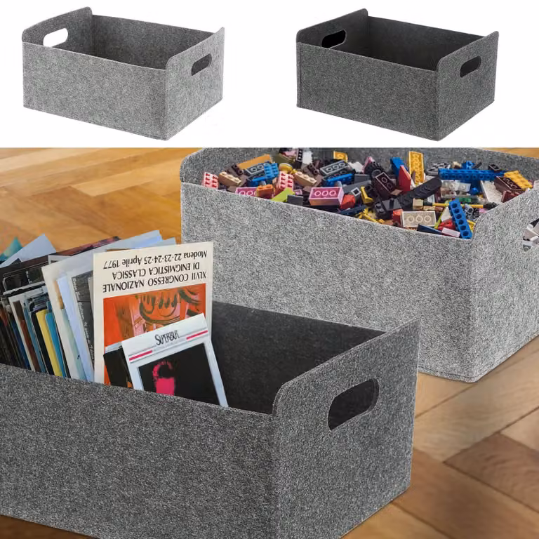 Omgoods - Set di 2 scatole pieghevoli per l'organizzazione, realizzate in feltro, nei colori grigio chiaro e grigio scuro