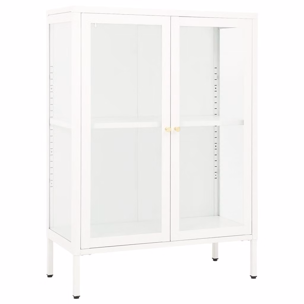 Credenza Bianca 75x35x105 cm in Acciaio e Vetro