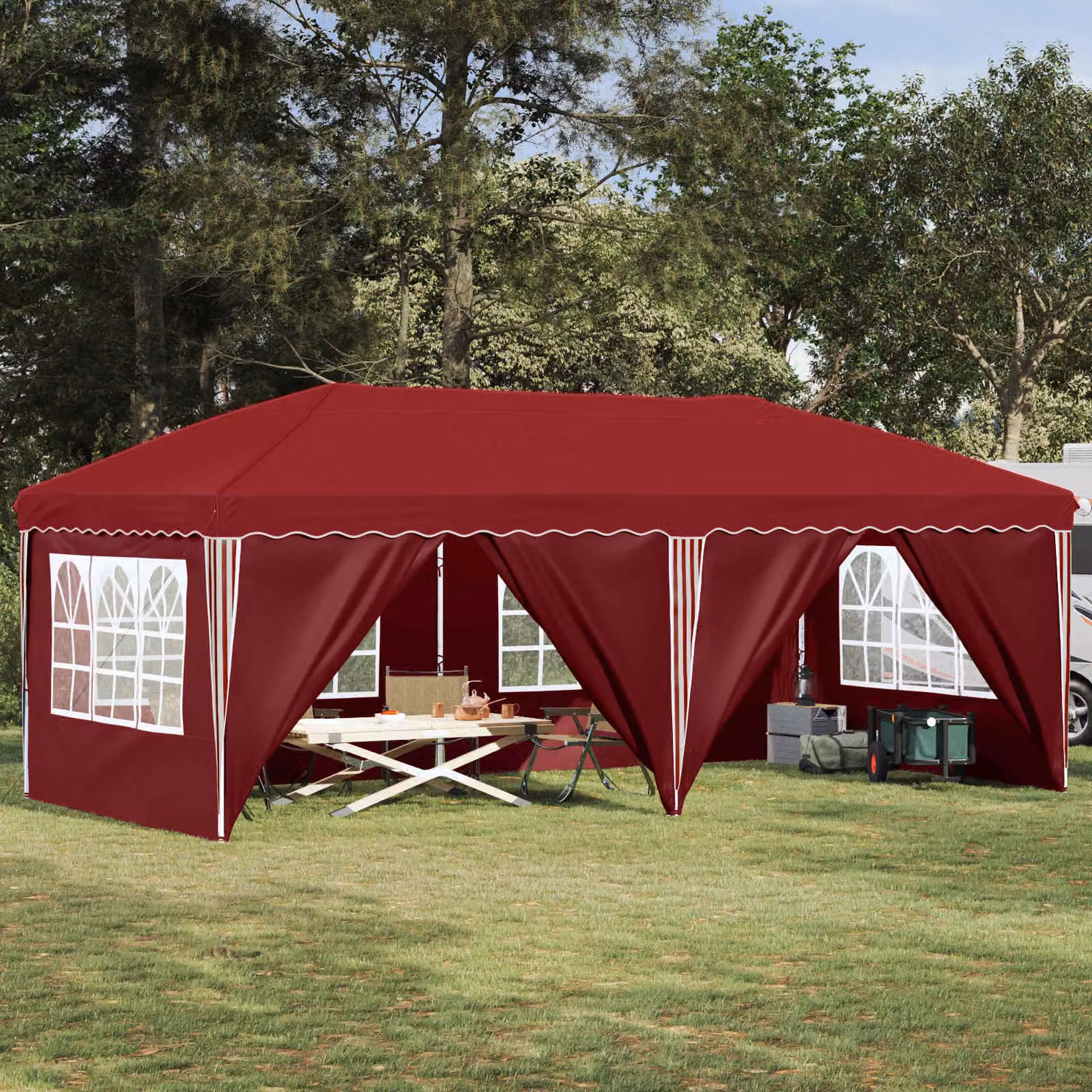 vidaXL Tenda per feste a pop-up rossa L: 575 cm, P: 288 cm, H: 245 cm