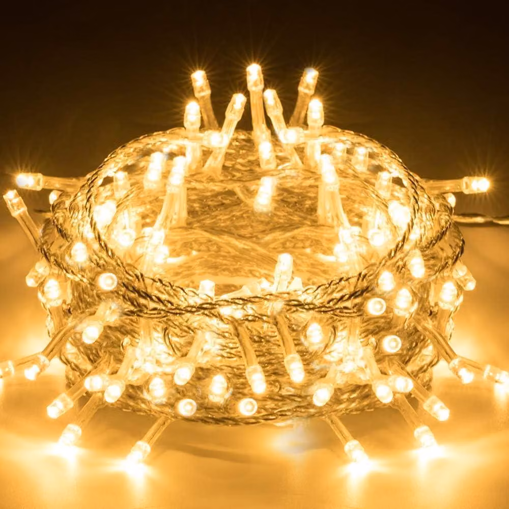 Catena luminosa a LED, 10 metri, 100 LED, luce bianca calda, grado di protezione IP44, 8 modalità