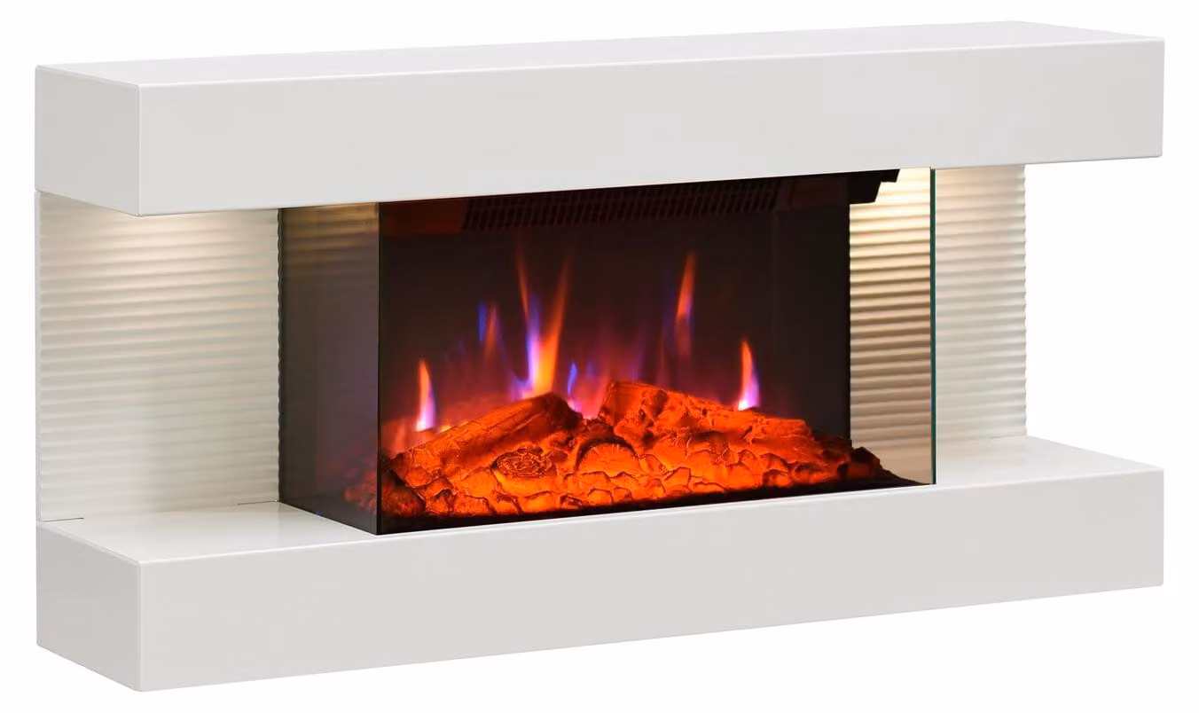 Camino elettrico a parete - 1800 W - Effetto fiamma 3D - Bianco