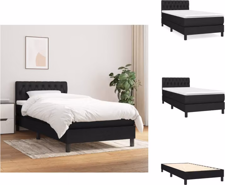 vidaXL Letto a molle con materasso nero 90x200 cm in tessuto - Letti e strutture letto