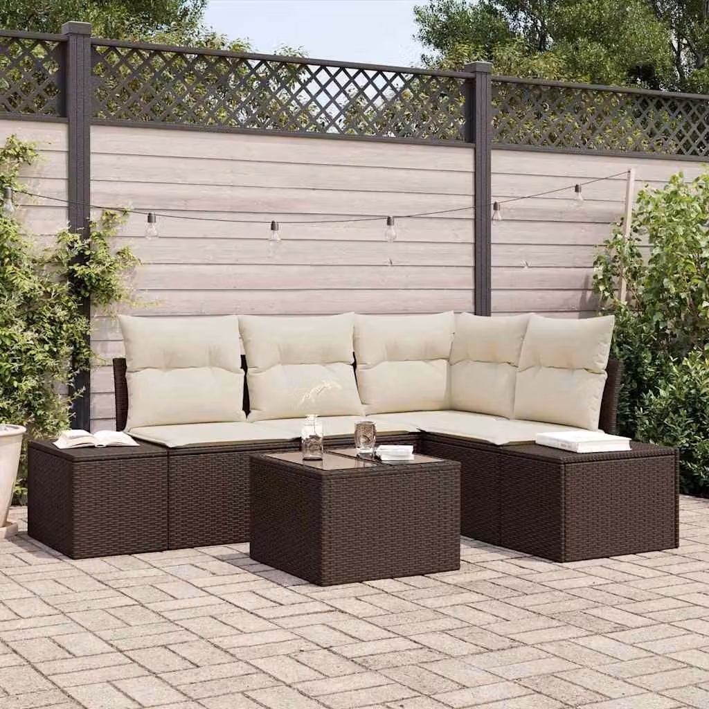 Maison Exclusive - Set da giardino composto da 5 pezzi, divano in rattan sintetico marrone