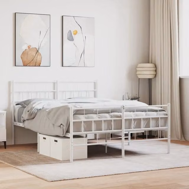 Giroletto con testiera e pediera in metallo bianco vidaXL L/P/H: 160 x 200 x 90 cm