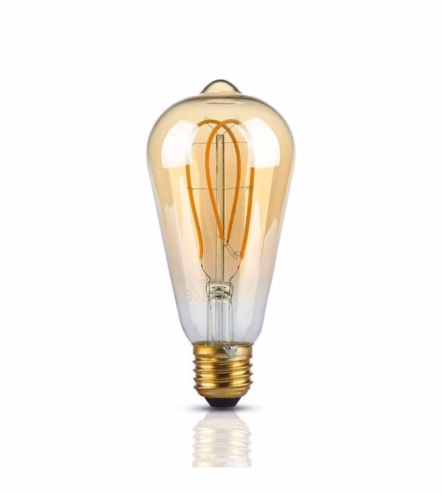Lampadina LED V-TAC ST64 E27 con Filamento Ambrato, Vetro Trasparente, 5W, 1800K Luce Calda Vintage