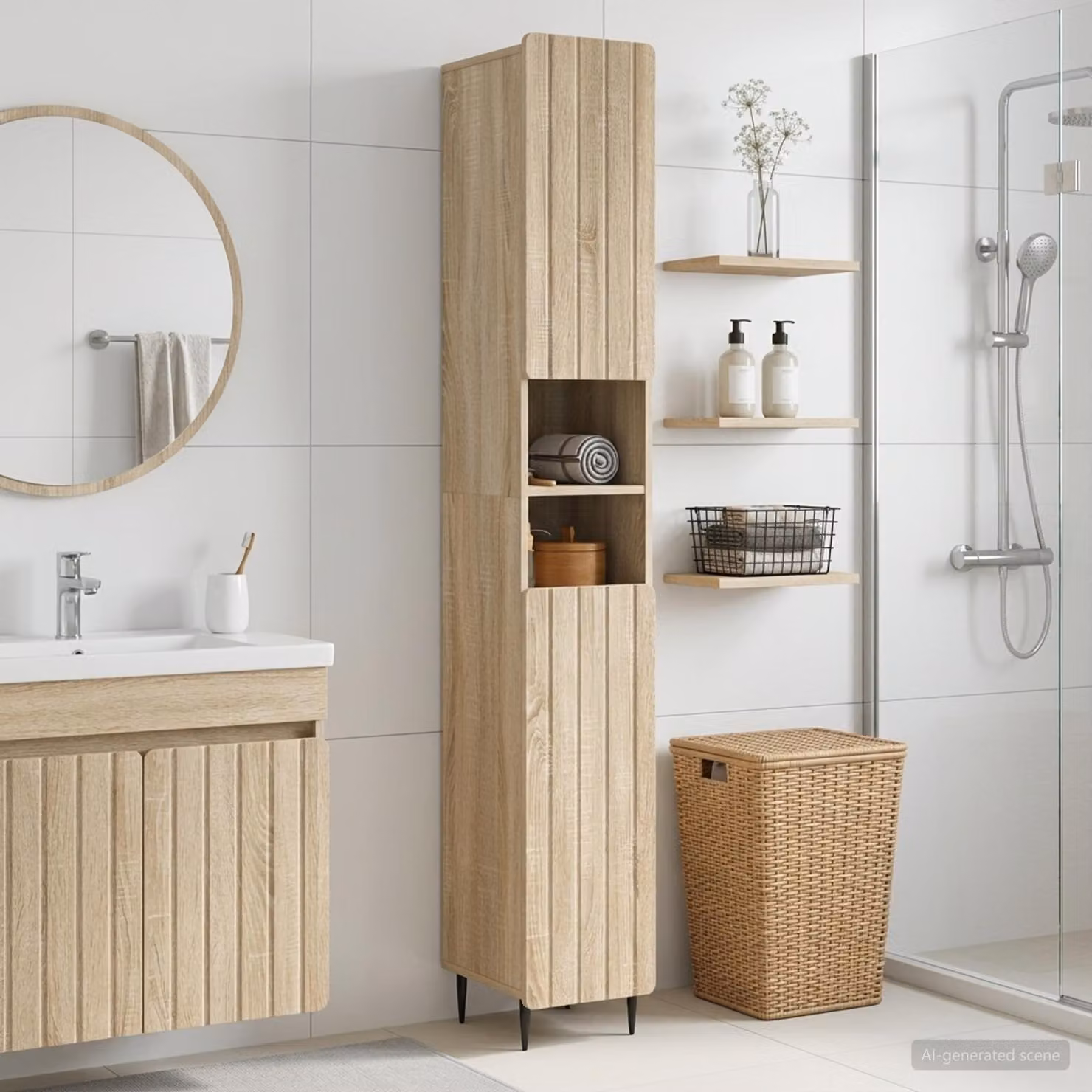 Armadio da bagno vidaXL ZWOLLE con ripiano aperto e ante a battente in Rovere Sonoma, Marrone