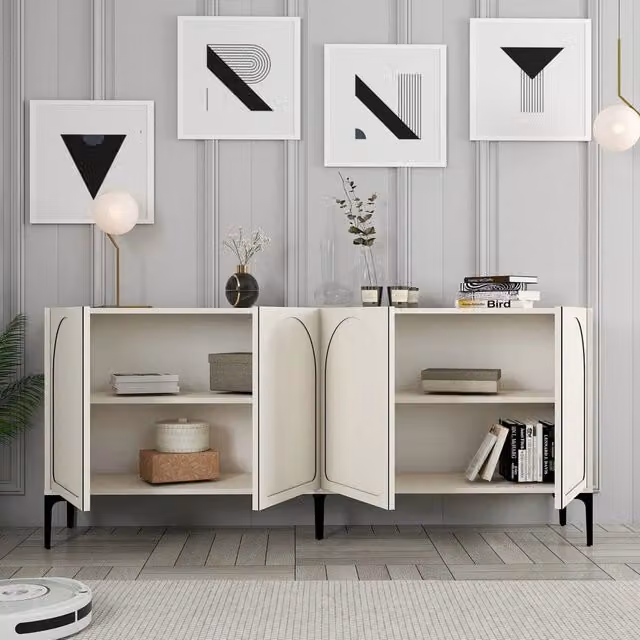 Madia Torno, Credenza 2 Ripiani, 180x35x79h cm Bianco Crema