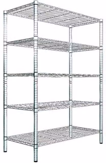 Scaffale in acciaio inossidabile cromato Fadi con 5 ripiani, colore argento, L: 90 cm, P: 35 cm, H: 180 cm