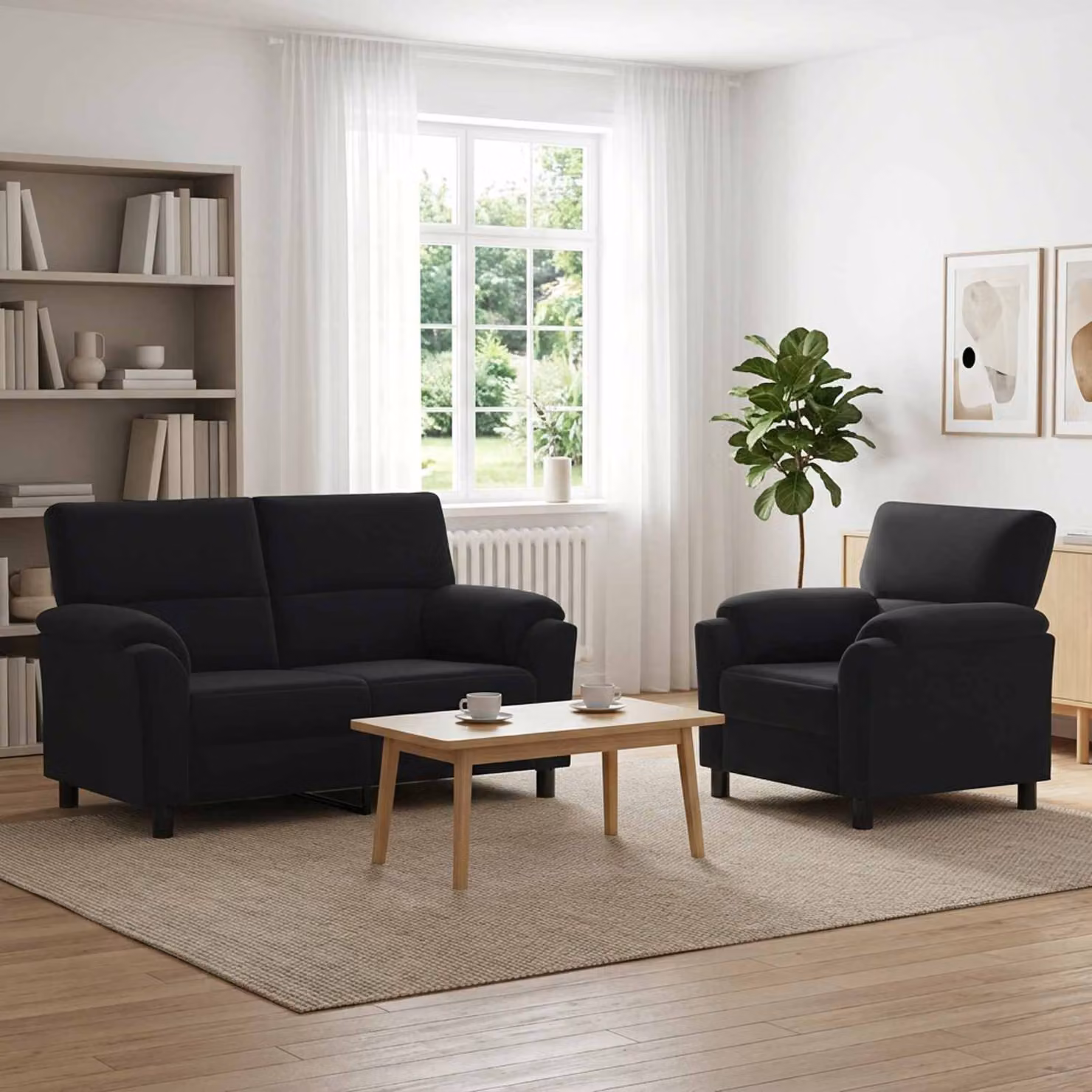 Set di 2 divani moderni vidaXL in velluto nero con struttura in metallo per soggiorno