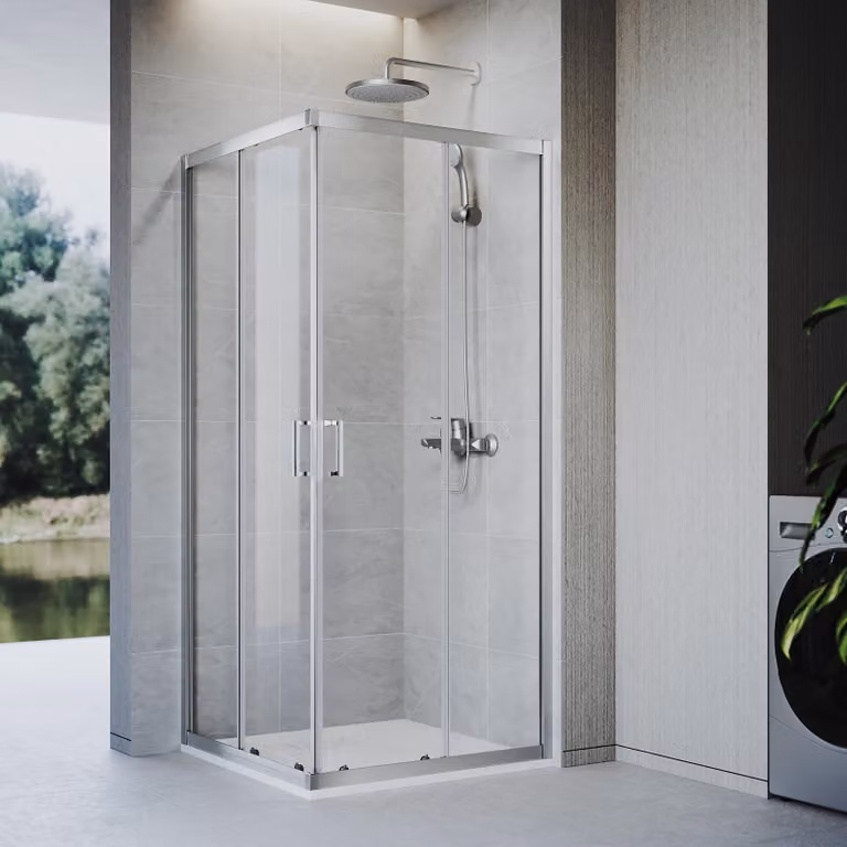 SONNI 70 x 90 x 185 cm argento Cabina doccia, porta scorrevole con binario superiore e inferiore, vetro da 5 mm, telaio della porta con escursione di 20 mm