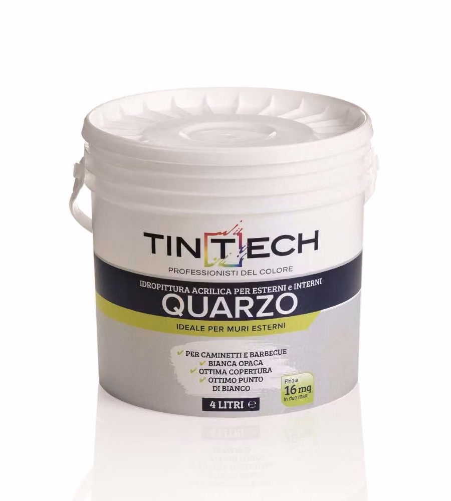 Tintech Idropittura al Quarzo per Muri Esterni Barbecue e Caminetti Bianco Opaco 4 l