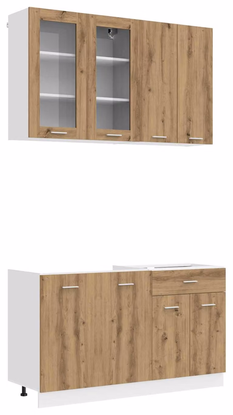 Set da cucina LYON, 4 pezzi, in legno impiallacciato effetto "Artisan" (rovere)