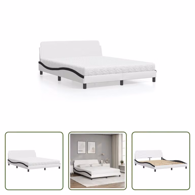 The Living Store Letto con materasso bianco e nero 160x200 cm in ecopelle