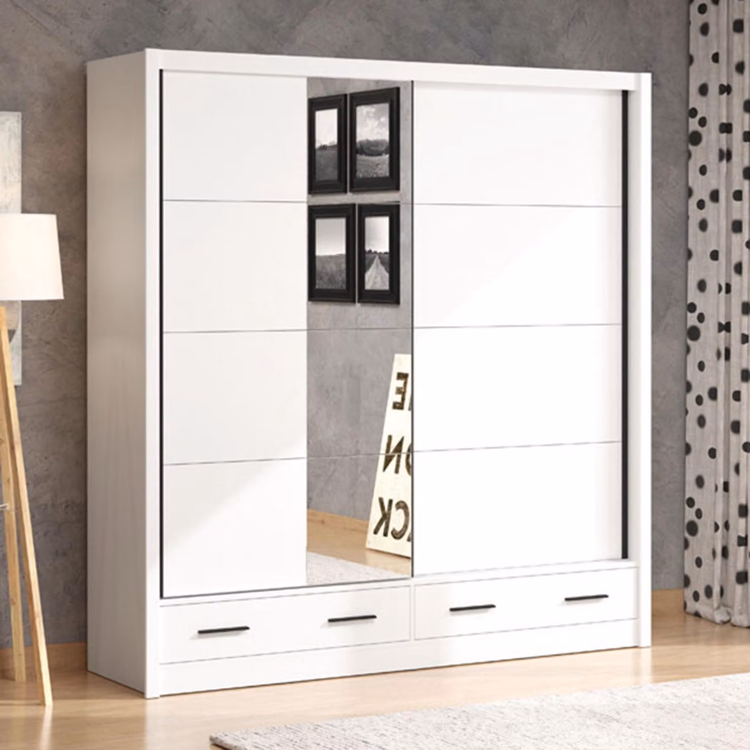 Copala - Guardaroba 2 Ante, 205x216h cm Bianco Opaco, 4 Ripiani