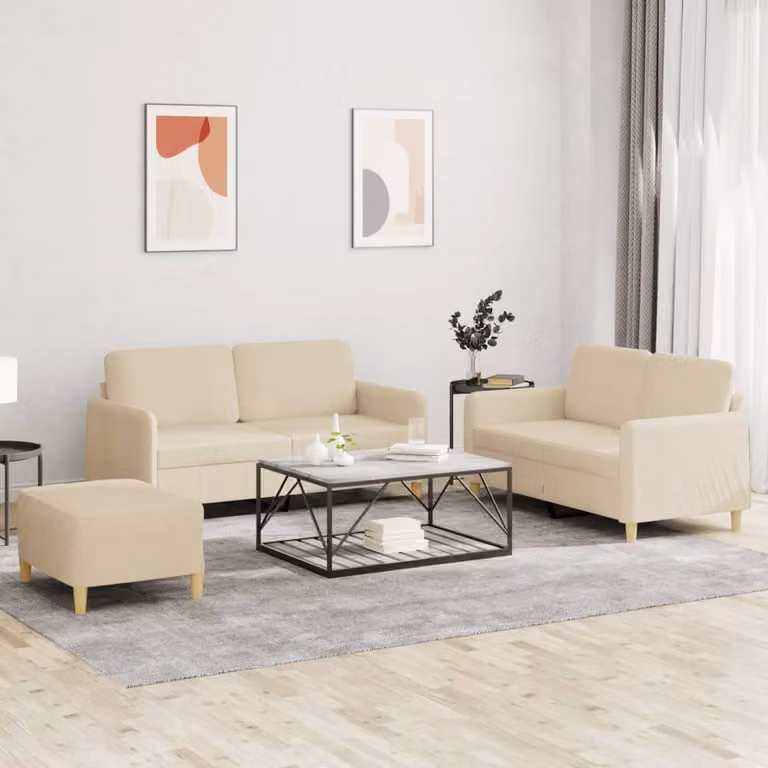 Maison Exclusive - Set divano a 3 pezzi con cuscini in tessuto color crema