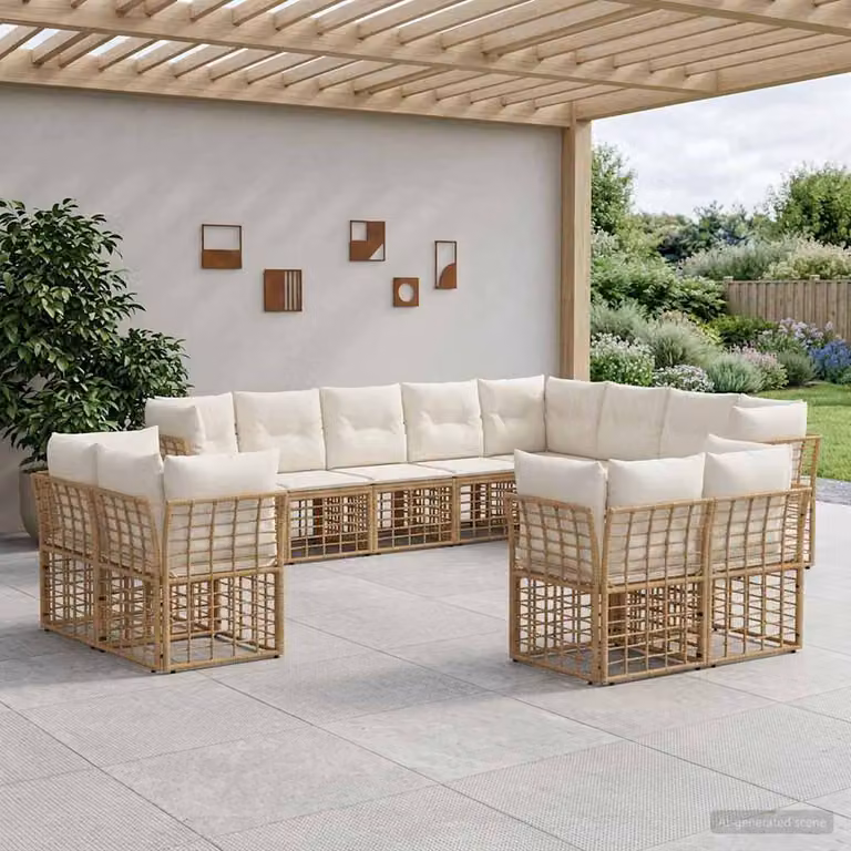 Set di divani da esterno a L vidaXL in stile moderno con struttura in acciaio e cuscini beige