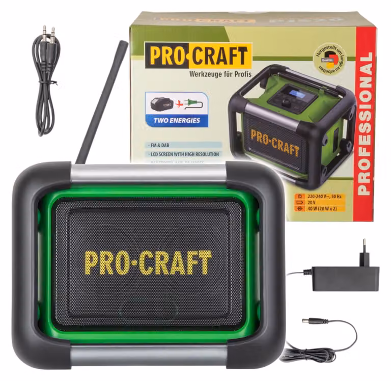 Radio da cantiere a batteria Procraft PJS20bb 20 V 80 W FM DAB+ Bluetooth Solo - senza batteria, senza caricabatterie