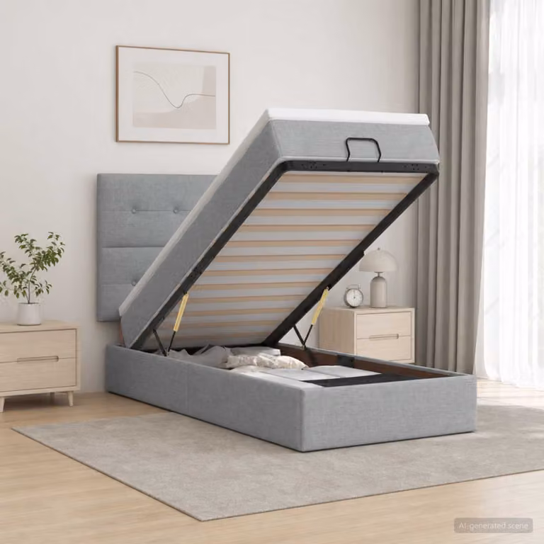 Letto Ottomano con Materasso e Illuminazione LED vidaXL, Grigio Chiaro e Bianco, L/P/H: 200 x 90 x 88 cm