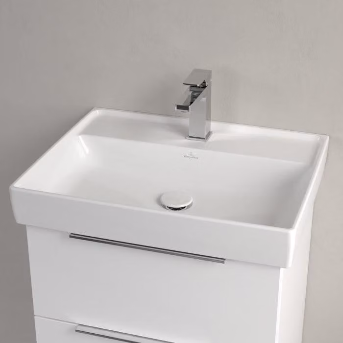 Lavabo Villeroy & Boch Taro, 60 cm, con rivestimento CeramicPlus, 1 foro per rubinetto, senza troppofilo