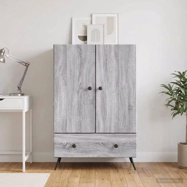 Credenza moderna vidaXL in legno ingegnerizzato grigio, L 66 cm x P 34,5 cm x H 95 cm