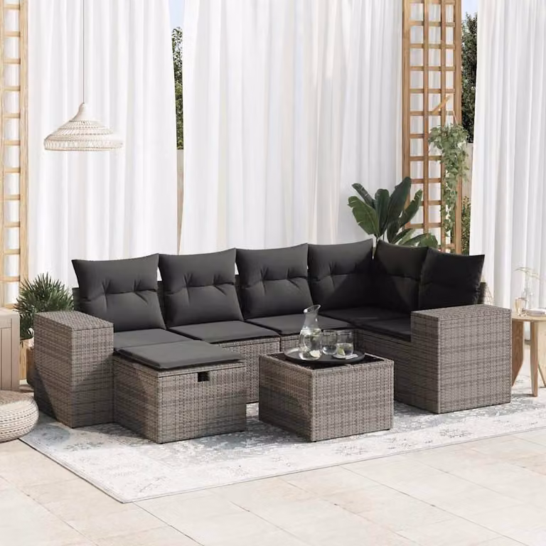Maison Exclusive - Set da giardino 7 pezzi con cuscini in polyrattan grigio