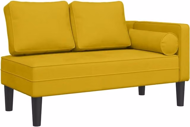 Chaise Longue Moderna in Velluto Giallo con Cuscini e Struttura in Legno L: 116.5 cm, P: 62.0 cm, H: 37.0 cm – 1