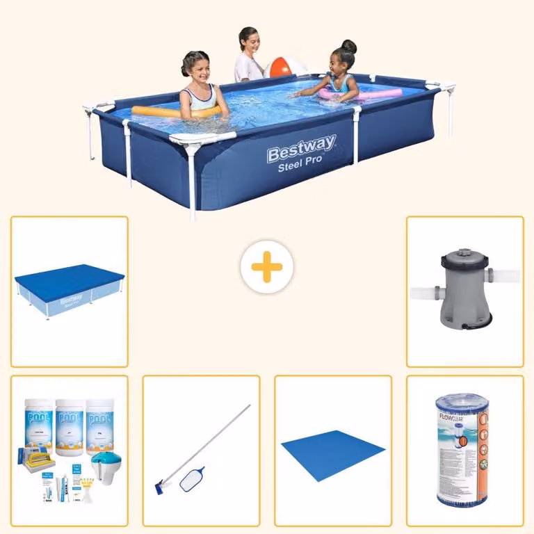 Bestway Steel Pro, piscina rettangolare - 221x150x43 cm - 7 pezzi - Modello S22212