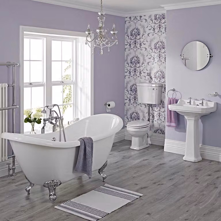 Set Bagno con Vasca Freestanding, Lavabo Su Colonna, Sanitario WC Monoblocco e Rubinetteria - Carlton