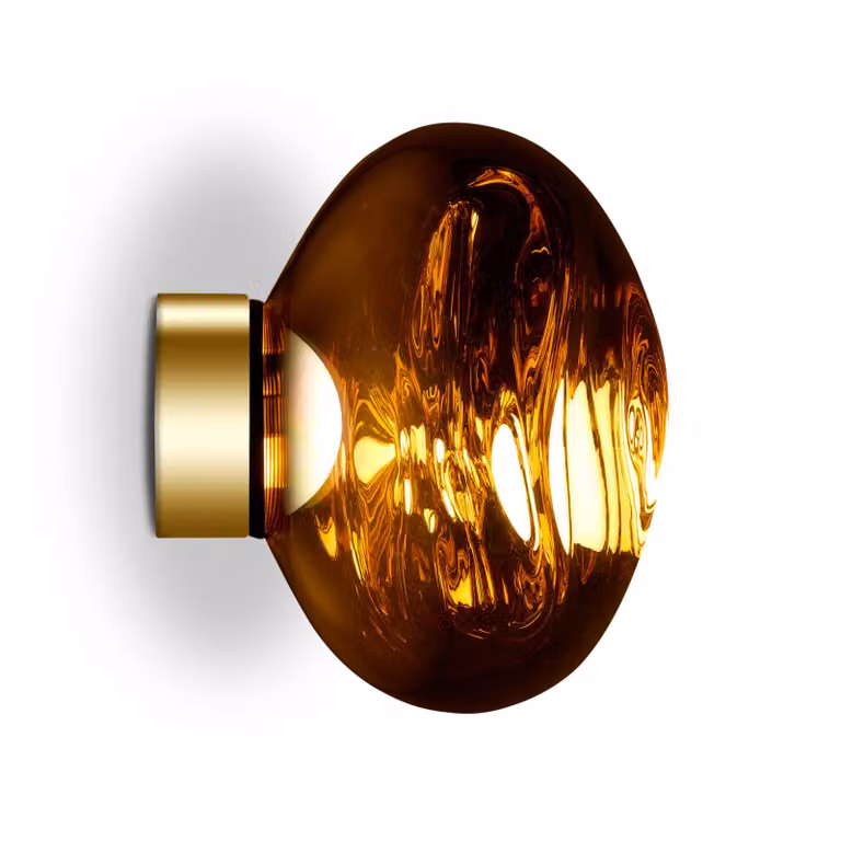 Tom Dixon Applique da parete di design Melt Surface Mini, dimmerabile, Ottone / Oro, Soggiorno / Sala da pranzo, Plastica, Design, Applique