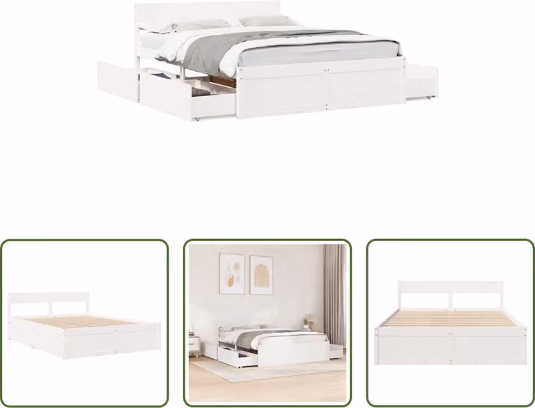 The Living Store Letto in legno massiccio senza materasso bianco 160x200 in legno di pino