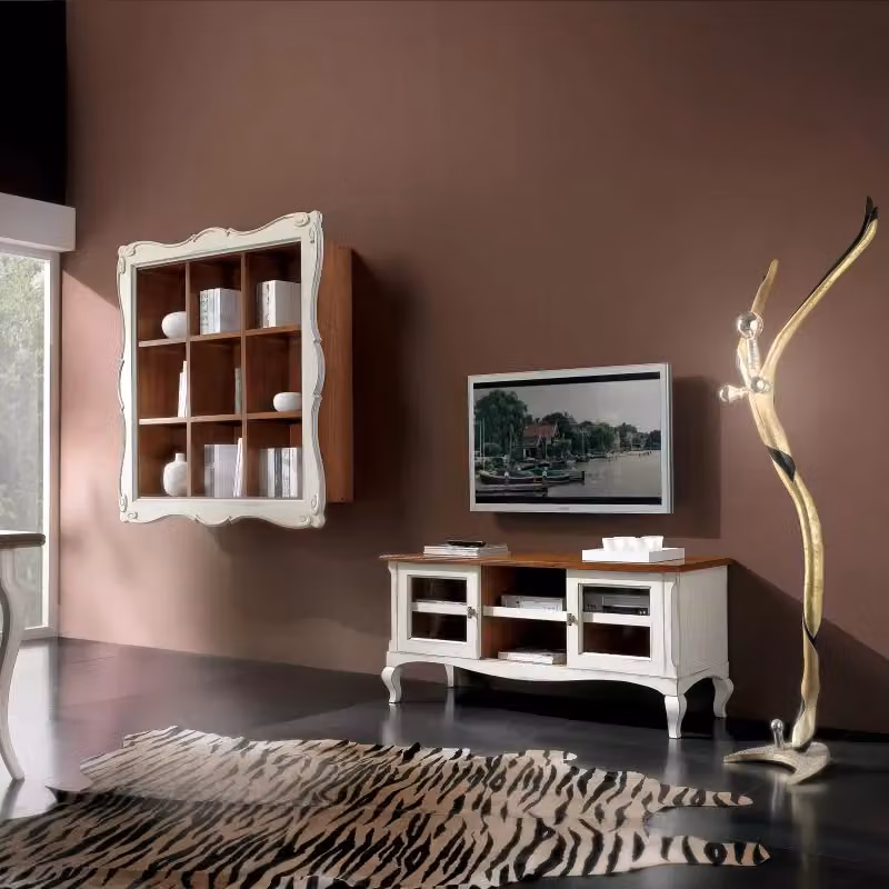 Parete attrezzata porta tv shabby chic in legno bianco e marrone Mobili 2G L: 151 cm, H: 50 cm, P: 40 cm – 2