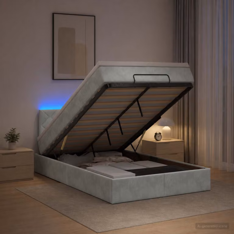 Letto Ottomano con Materasso e Illuminazione LED vidaXL, Grigio e Bianco, L/P/H: 200 x 120 x 88 cm