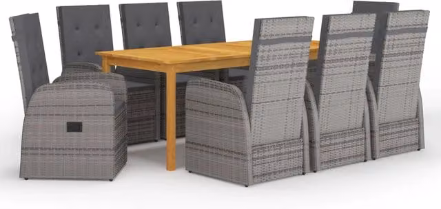 Set da pranzo da giardino Outsunny in polyrattan grigio con tavolo in legno di acacia da 9 pezzi