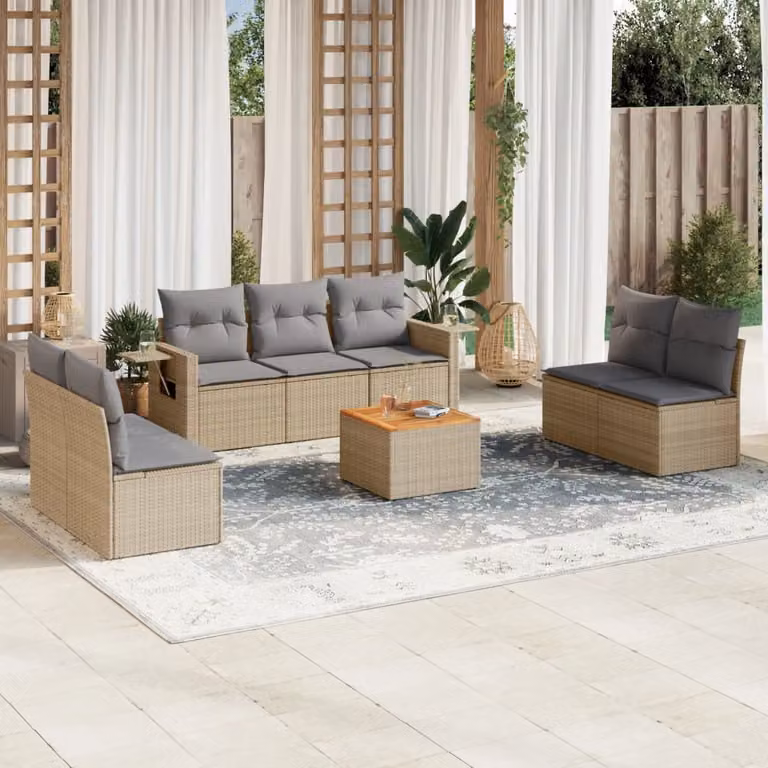 vidaXL Set Divano da Giardino 8 pz in Polyrattan con Cuscini Beige e Grigio