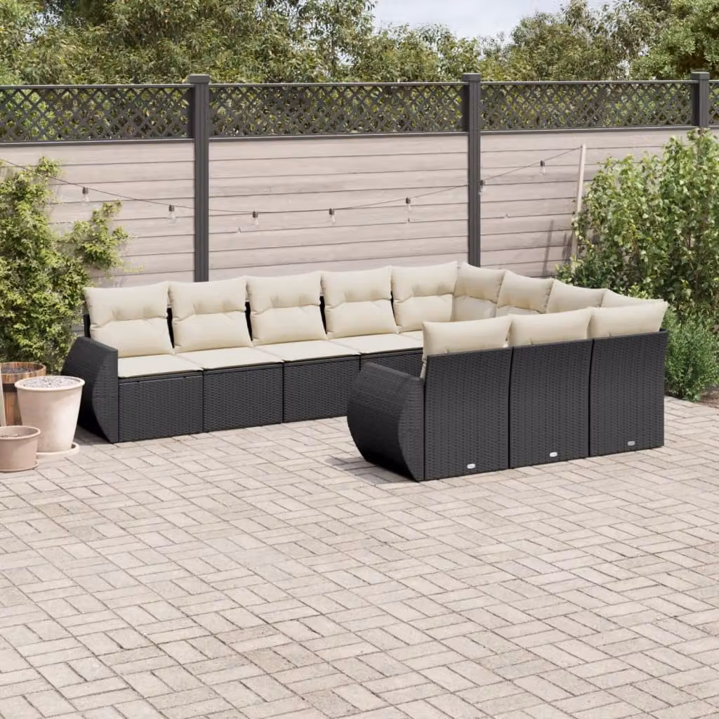 Set di divani da giardino vidaXL in polyrattan nero con cuscini inclusi – 1