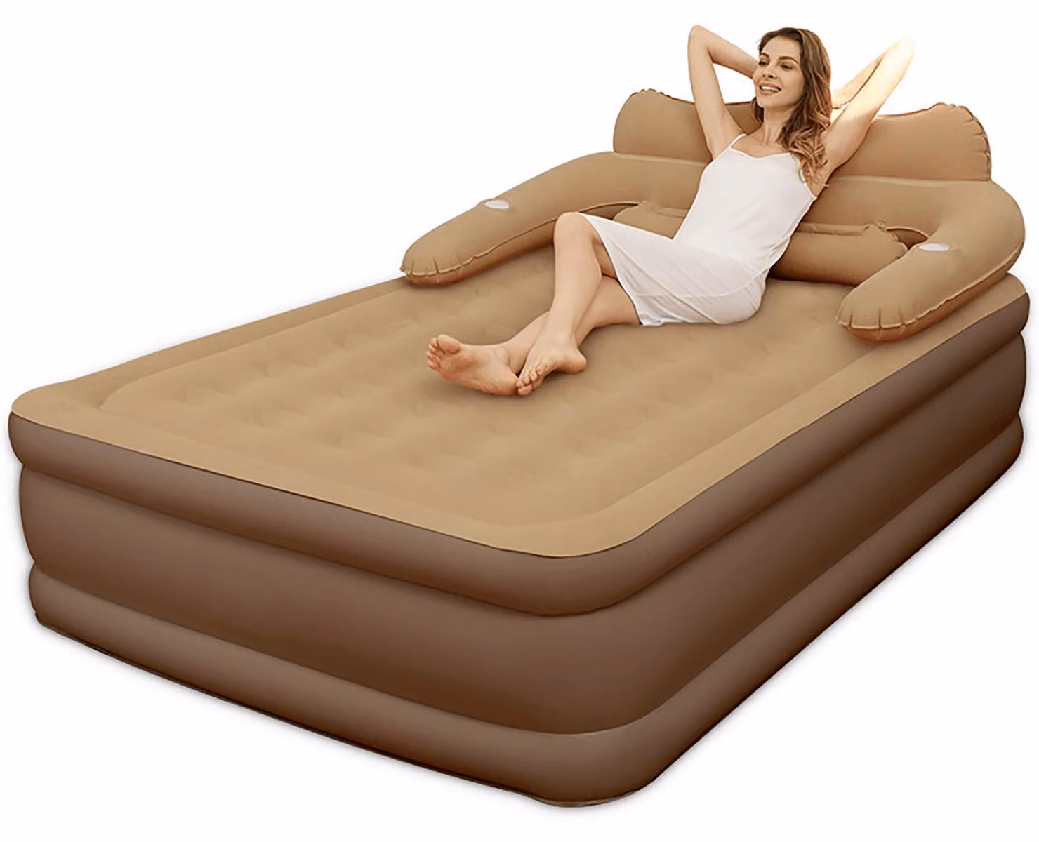 Materasso gonfiabile per 2 persone - Letto ad aria per campeggio - Altezza 48 cm - Realizzato in PVC floccato, morbido e delicato sulla pelle - Adatto per interni ed esterni - Colore marrone