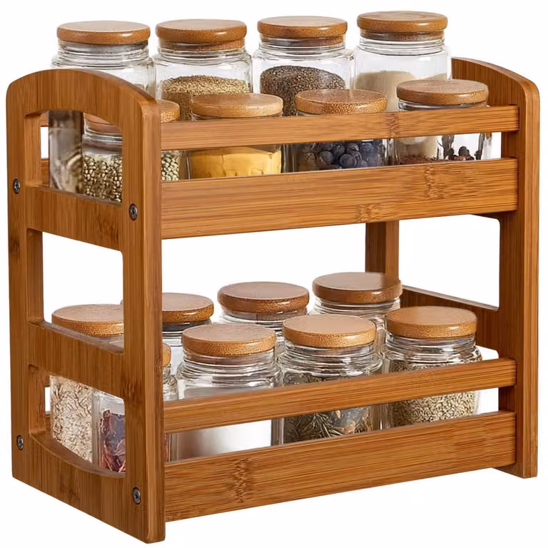 Scaffale portaoggetti in bambù, 2 ripiani, marrone scuro, organizer per piani di lavoro