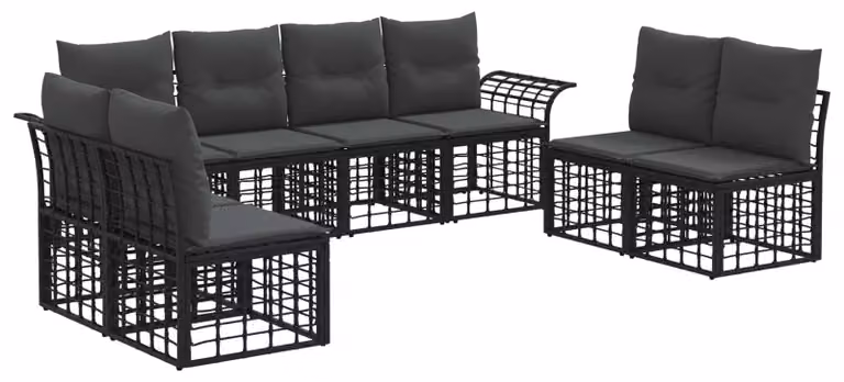 Set di divani da esterno 8 pcs Nero e Grigio scuro Poliestere