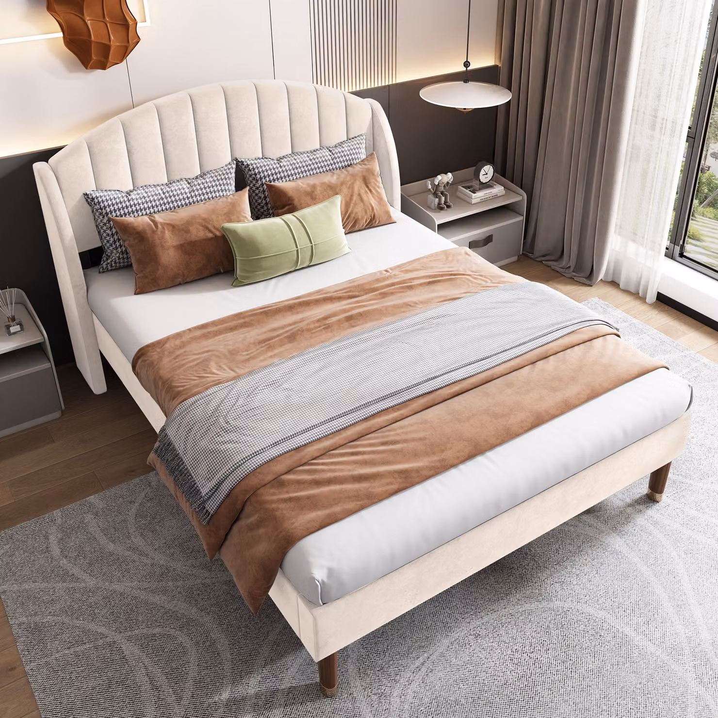 Letto per ragazzi STILVORA 140x200 cm, letto imbottito con rete a doghe e testiera, testiera ricurva, supporto in doghe di legno rivestito in velluto, rosa (senza materasso)