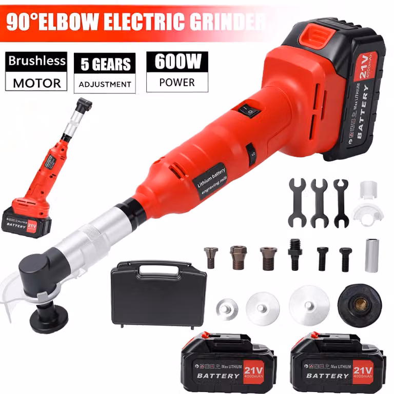 Smerigliatrice angolare elettrica - Smerigliatrice a batteria - 600 W - 21 V - Motore brushless - 5 livelli di velocità - Include batteria - Set B