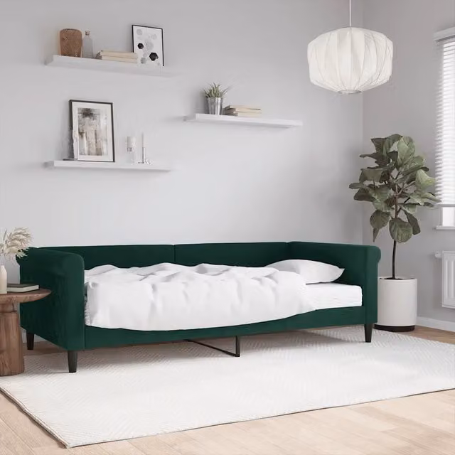 Divano Letto con Materasso-Sofa Letto-Daybed Verde Scuro 90x200 cm in Velluto 914148