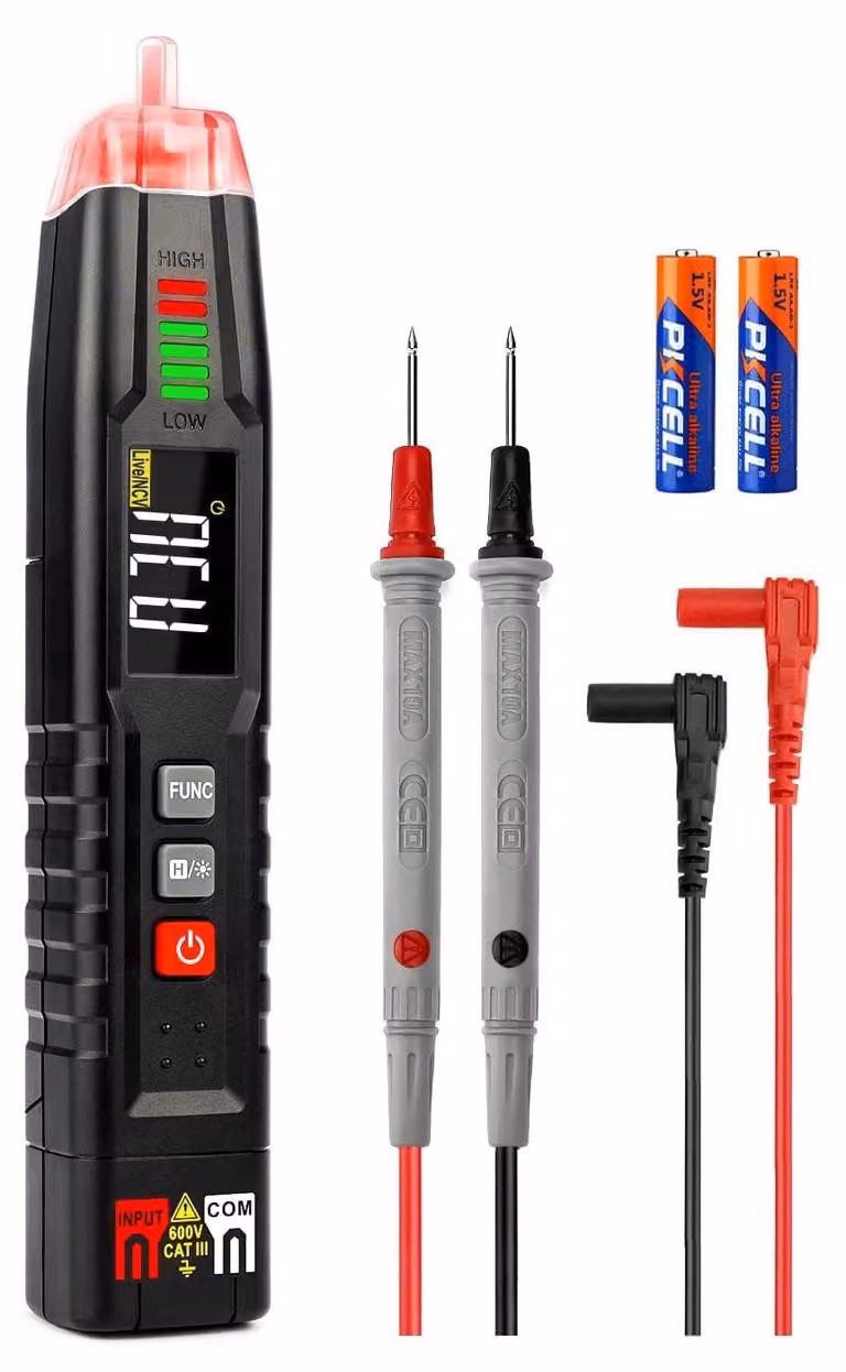 Tester di tensione senza contatto - Multimetro digitale - Con torcia - Per auto e impianti