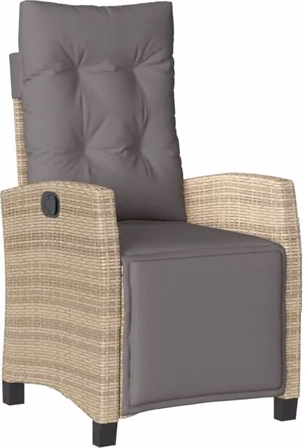 Sedia Reclinabile da Giardino con Poggiapiedi in Polyrattan e Metallo, Colore Beige e Grigio Misto – 1
